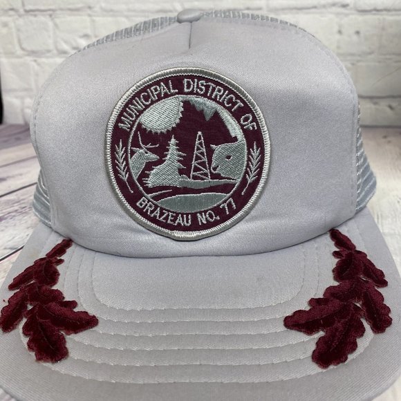 Vintage Hat Cap Snapback Gray Municipal District of Brazeau Trucker Mesh Leaf - Picture 6 of 9